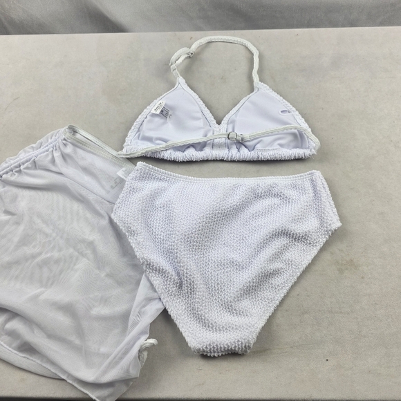 NWOT Girls Textured White Bikini With Sheer Coverup Skirt Size 11 Years - Picture 3 of 4